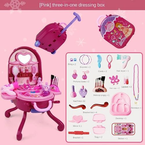 Ensemble De Jouets De Maquillage Pour Enfants,Cosmétiques Pour Filles,Cosplay,Commode De Princesse,Rouge À Lèvres,Valise,Cadeau D'anniversaire,3 En 1 - Type Pink