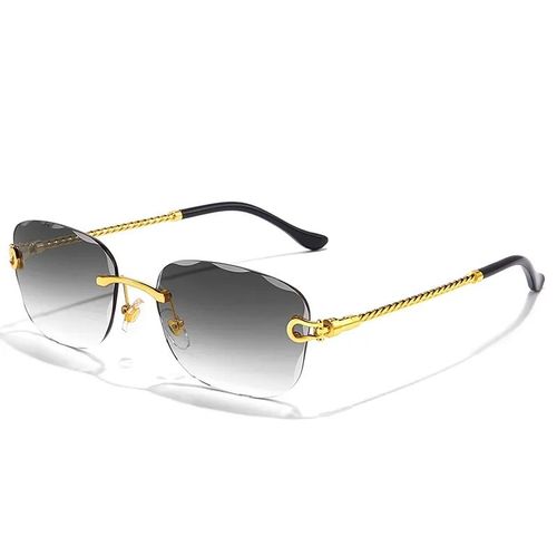Lunettes De Soleil Sans Cadre Pour Femmes Et Hommes",Rétro,Mode,Styliste De Marque,"Dégradé Sans Bords - Type C01 Gold Black