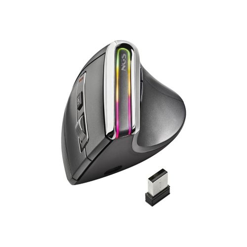 NGS Evo - Souris verticale - rechargeable, multi-mode - ergonomique - pour droitiers - 8 boutons - sans fil - 2.4 GHz, Bluetooth 3.0, Bluetooth 5.0 - récepteur sans fil USB - boîte de suspension