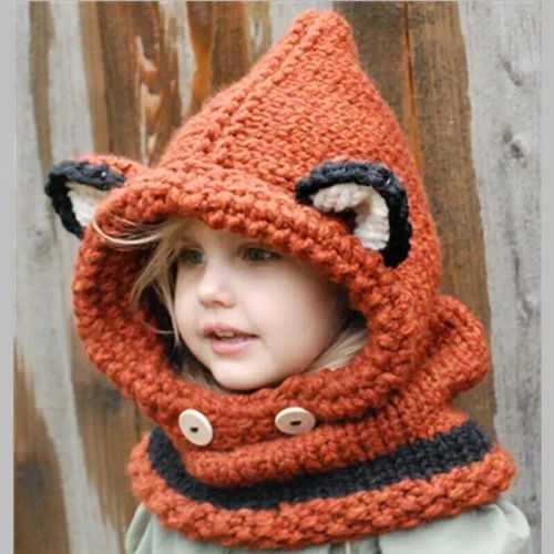 Ensembles De Bonnet Et Écharpe Avec Oreilles De Renard Pour Enfants,Écharpes Faites À La Main Pour Filles,Enfants De 1 À 10 Ans,Hiver