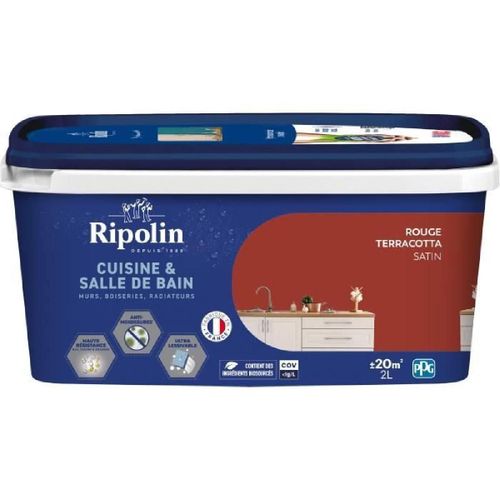 Peinture murs. boiseries. plafonds. radiateurs - RIPOLIN - Cuisine et bain - 2 L - Rouge Terracotta