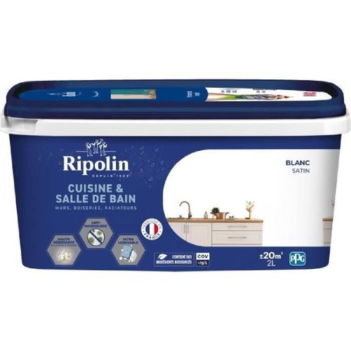 Peinture murs. boiseries. plafonds. radiateurs - RIPOLIN - Cuisine et bain - 2 L - Blanc