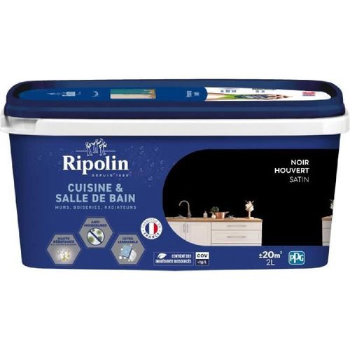 Peinture murs. boiseries. plafonds. radiateurs - RIPOLIN - Cuisine et bain - 2 L - Noir Houvert