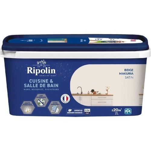 Peinture murs. boiseries. plafonds. radiateurs - RIPOLIN - Cuisine et bain - 2 L - Beige Makuria