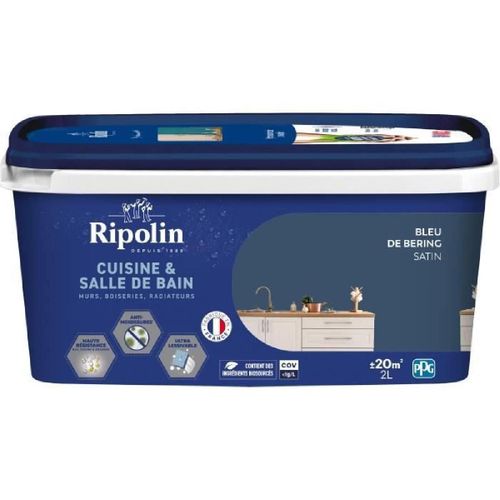 Peinture murs. boiseries. plafonds. radiateurs - RIPOLIN - Cuisine et bain - 2 L - Bleu de Bering