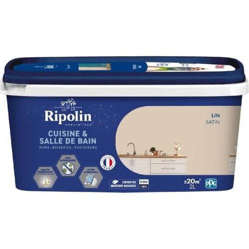 Peinture murs. boiseries. plafonds. radiateurs - RIPOLIN - Cuisine et bain - 2 L - Lin