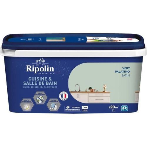 Peinture murs. boiseries. plafonds. radiateurs - RIPOLIN - Cuisine et bain - 2 L - Vert Palatino