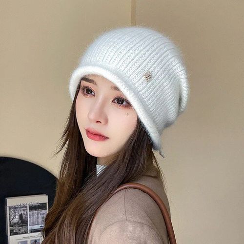 Bonnets Skullies Pour Femmes,En Fourrure De Lapin,Tricotés,À La Mode,Pour Garder Au Chaud,Pour L'extérieur,Ajustable,Melon,Ski