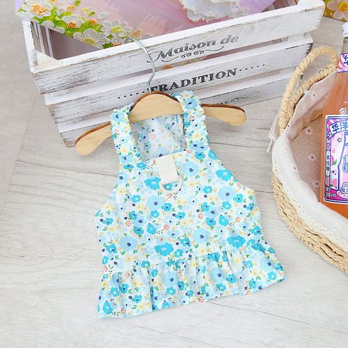 Jupe De Princesse Mignonne À Bordure Florale Pour Chien,Écharpe,Festival D'été,Robe De Soirée,Vêtements Pour Chiot,Animal De Compagnie,Petit Chien - Type Bleu-Xl