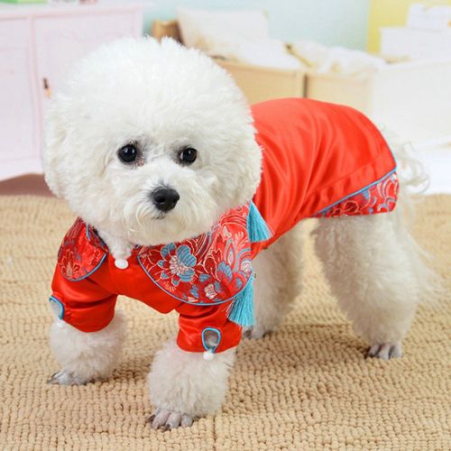 Robe Rouge Vif Ou Or Pour Animaux De Compagnie,Vêtements Pour Chiens,Jupe Cheongsam,Costume Mignon,Accessoires De Décoration - Type B-L