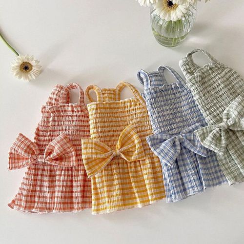 Jupe À Bretelles Avec N?ud Pour Chien,Robe D'été Pour Chien,Vêtements À Rayures Fines,Chihuahua Coréen,Vêtements Pour Chiots,T-Shirt Pour Chien - Type Pink-Xl