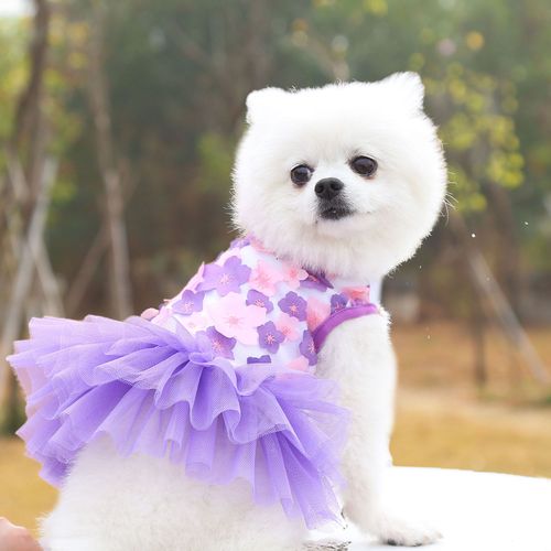 Vêtements Pour Petits Chiens Et Filles,Jupe Pour Chiot,Robe De Princesse En Gaze,Vêtements Pour Animaux De Compagnie À Fleurs Mignonnes,Tenue De Festival De Vacances Pour Chiots - Type Purple-M