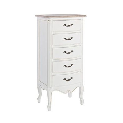 Chiffonnier 5 Tiroirs 48x35x100 Cm En Bois Blanc - Reberty