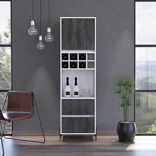 Meuble Bar 1 Porte 2 Tiroirs 50x38x175 Cm Blanc Et Gris Foncé - Pimly