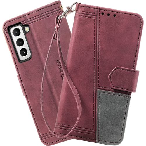 Coque Compatible Avec Galaxy S21 Plus, Portefeuille Housse En Cuir Pu Pour Samsung Galaxy S21 Plus, Magnetique Antichoc Flip Coque, Vin Rouge