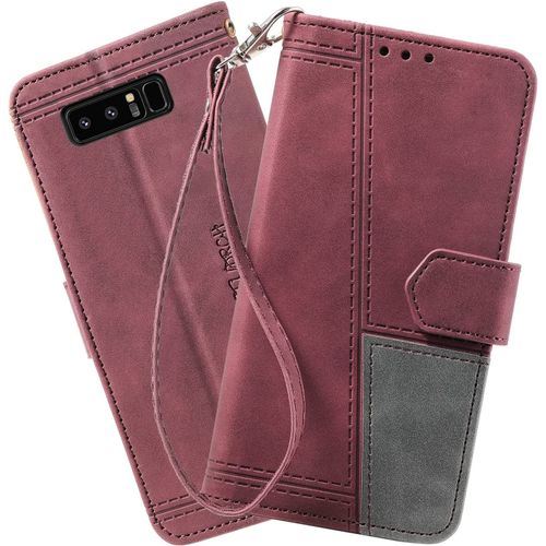 Coque Compatible Avec Galaxy Note 8, Portefeuille Housse En Cuir Pu Pour Samsung Galaxy Note 8, Magnetique Antichoc Flip Coque, Vin Rouge