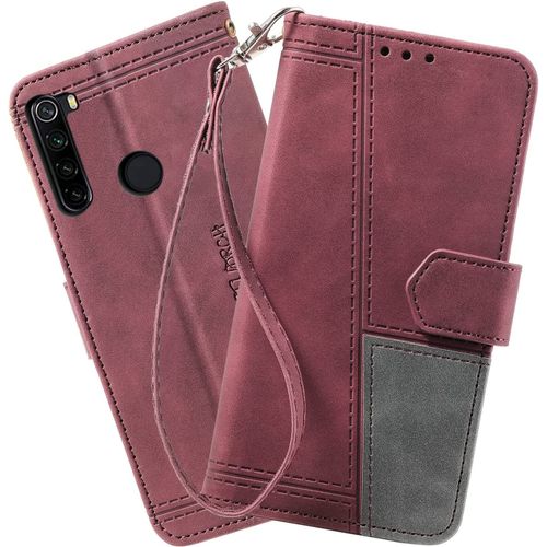 Coque Compatible Avec Xiaomi Redmi Note 8, Portefeuille Housse En Cuir Pu Pour Xiaomi Redmi Note 8, Magnetique Antichoc Flip Coque, Vin Rouge