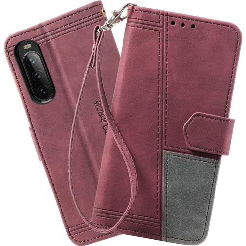 Coque Pour Sony Xperia 10 Iii, Portefeuille Housse En Cuir Pu Pour Sony Xperia 10 Iii, Antichoc Magnetique Flip Coque, Vin Rouge