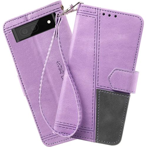 Coque Compatible Avec Google Pixel 6a 5g, Portefeuille Housse En Cuir Pu Pour Google Pixel 6a 5g, Magnetique Antichoc Flip Coque, Violet