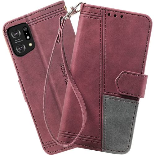 Coque Compatible Avec Oppo Find X5, Portefeuille Housse En Cuir Pu Pour Oppo Find X5, Magnetique Antichoc Flip Coque, Vin Rouge
