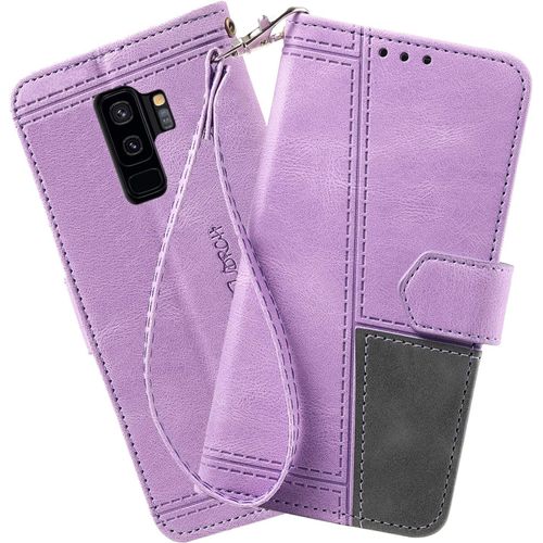 Coque Compatible Avec Galaxy S9 Plus, Portefeuille Housse En Cuir Pu Pour Samsung Galaxy S9 Plus, Magnetique Antichoc Flip Coque, Violet