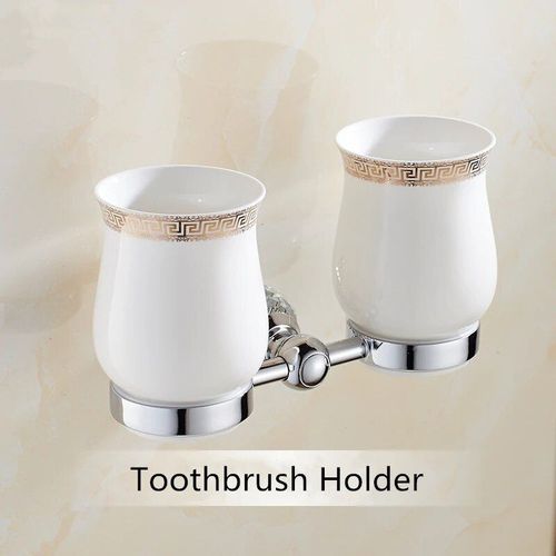 Ensemble D'accessoires De Luxe En Cristal,Porte-Brosse De Toilette En Céramique,Porte-Papier Mural,Étagère D'angle Argentée - Type Toothbrush Holder