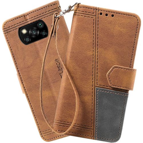 Coque Compatible Avec Xiaomi Poco X3 Nfc/Xiaomi Poco X3 / Xiaomi Poco X3 Pro, Portefeuille Housse En Cuir Pu Pour Xiaomi Poco X3 / Poco X3 Pro, Magnetique Antichoc Flip Coque, Brun