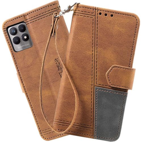 Coque Compatible Avec Oppo Realme 8i, Portefeuille Housse En Cuir Pu Pour Realme 8i, Magnetique Antichoc Flip Coque, Brun