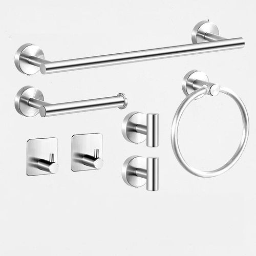 Anneau De Serviette En Argent Avec Crochets,Étagère,Porte-Rouleau De Toilette,Support Mural De Luxe,Pour Accessoires De Salle De Bain Modernes Et Complets - Type 7pcs #B