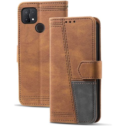 Coque Compatible Avec Oppo A15 / Oppo A15s, Portefeuille Housse En Cuir Pu Pour Oppo A15 / Oppo A15s, Magnetique Antichoc Flip Coque, Brun
