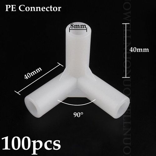 Joint En Plastique Pe Pour Garde-Robe,Porte-Chaussures,Tente,Bricolage,Squelette,Raccords De Tube,Adaptateur De Tuyau,8mm Pe Tee Connecteur Coude Crochet - Type 8mm 3 Way 100pcs