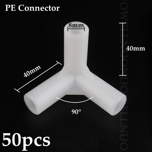 Joint En Plastique Pe Pour Garde-Robe,Porte-Chaussures,Tente,Bricolage,Squelette,Raccords De Tube,Adaptateur De Tuyau,8mm Pe Tee Connecteur Coude Crochet - Type 8mm 3 Way 50pcs
