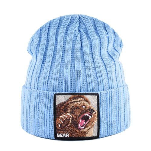 Bonnet Brodé Ours Avec Document Solide Pour Homme Et Femme,Skullies,Casquettes,Streetwear,Kpop,Automne,Hiver