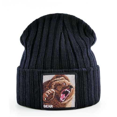 Bonnet Brodé Ours Avec Document Solide Pour Homme Et Femme,Skullies,Casquettes,Streetwear,Kpop,Automne,Hiver
