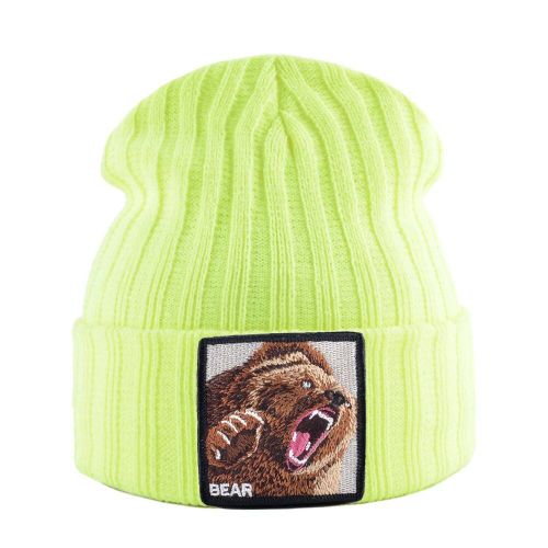 Bonnet Brodé Ours Avec Document Solide Pour Homme Et Femme,Skullies,Casquettes,Streetwear,Kpop,Automne,Hiver