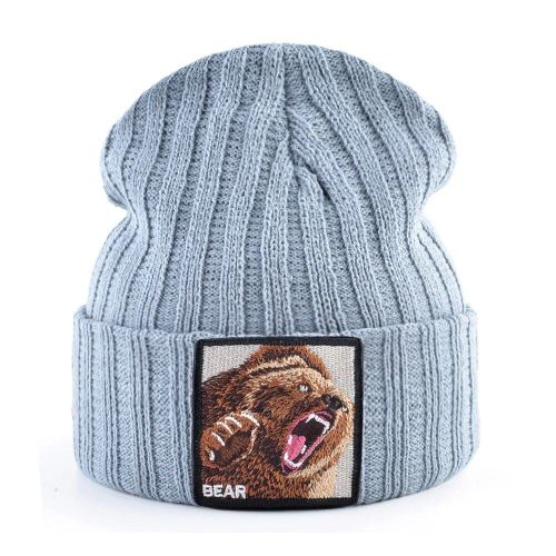Bonnet Brodé Ours Avec Document Solide Pour Homme Et Femme,Skullies,Casquettes,Streetwear,Kpop,Automne,Hiver