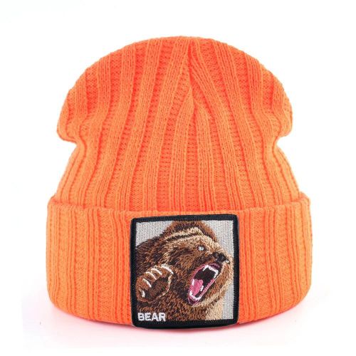Bonnet Brodé Ours Avec Document Solide Pour Homme Et Femme,Skullies,Casquettes,Streetwear,Kpop,Automne,Hiver