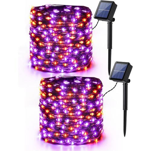 [Lot De 2] Décoration Halloween Guirlande Solaire Orange Violet, Brizlabs 14m 120 Led Guirlande Lumineuse Extérieur Étanche 8 Modes Fil Cuivre Lumières Pour Automne Jardin Terrasse Action De Grâces