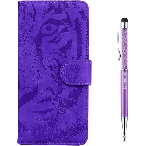 Coque Pour Huawei P40 Lite/Nova 7i, [Gaufrage De Tigre] Bookstyle Flip Cover De En Pu Cuir Tpu Souple Phone Case Pour Huawei P40 Lite/Nova 7i(Violet)