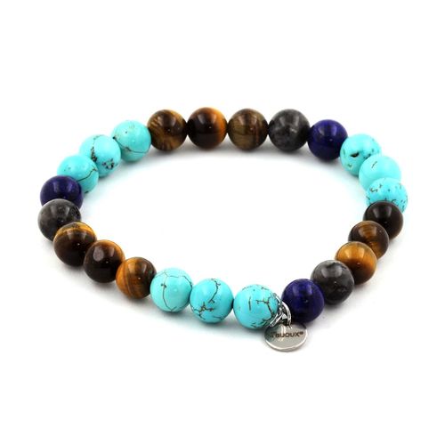Bracelet Perles Labradorite + Oeil De Tigre + Turquoise + Lapis Lazuli Fabriqué En France.