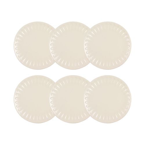 Lot De 6 Assiettes Plates En Faïence Beige 27cm