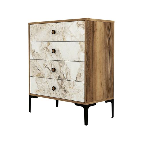 Commode Effet Bois Beige, Marbre Blanc 76x40 Cm
