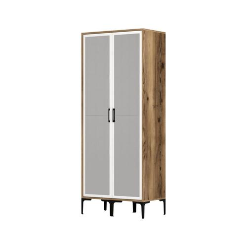 Armoire 2 Portes Effet Bois Beige, Blanc 80x201 Cm