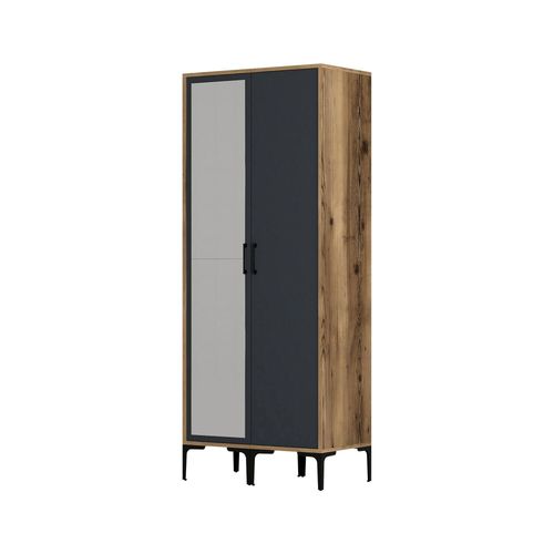 Armoire 2 Portes Effet Bois Beige, Anthracite 80x201 Cm