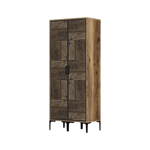 Armoire 2 Portes Effet Bois Beige, Anthracite 80x201 Cm