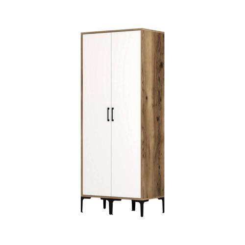 Armoire 2 Portes Effet Bois Beige, Blanc 80x201 Cm