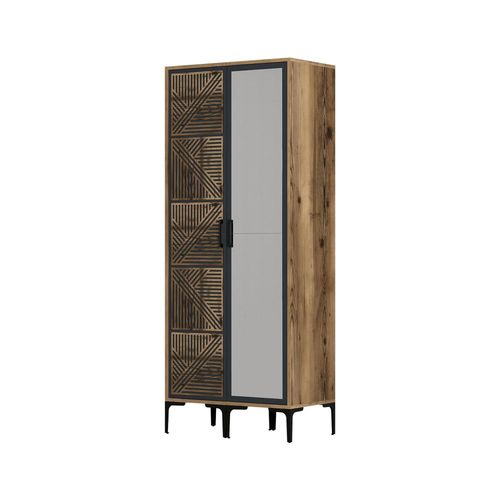 Armoire 2 Portes Effet Bois Beige, Anthracite 80x201 Cm