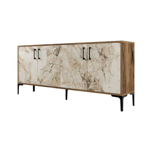 Buffet Effet Bois Beige, Marbre Blanc 180x35 Cm