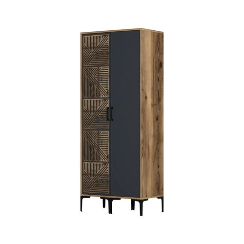 Armoire 2 Portes Effet Bois Beige, Anthracite 80x201 Cm