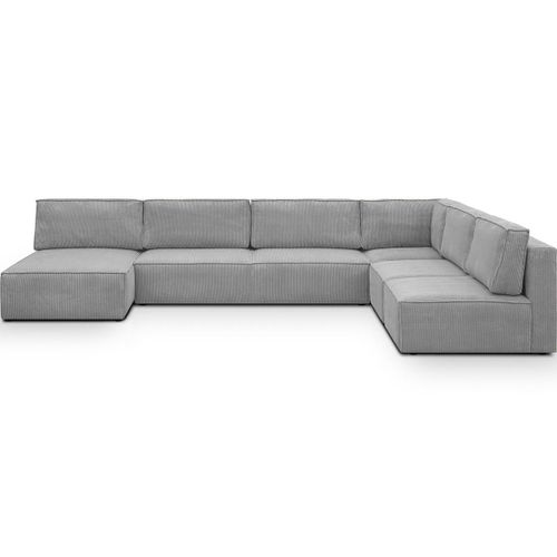Canapé D'angle Gauche Convertible 9/10 Places En Velours Côtelé Gris